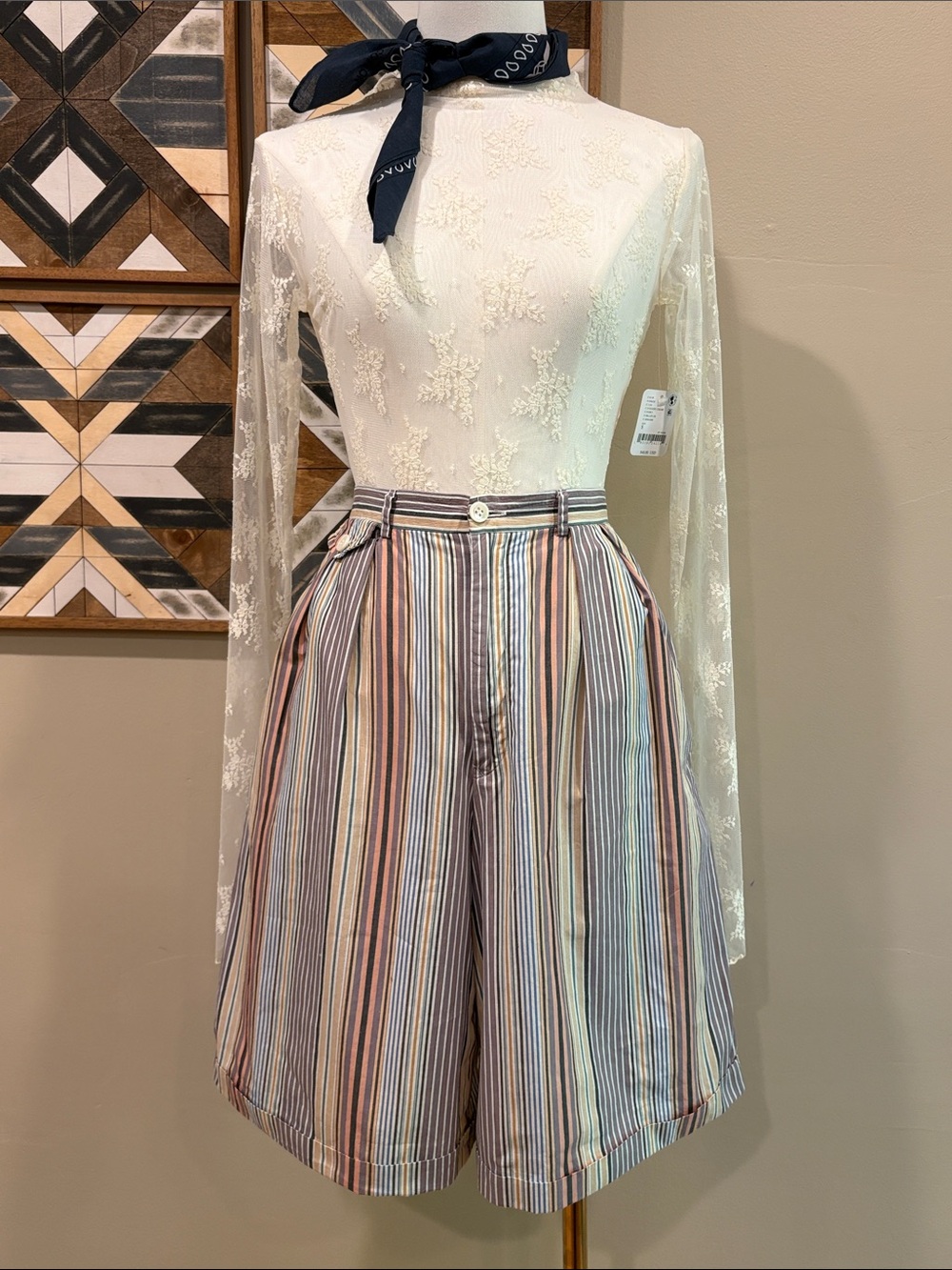 Vintage Ralph Lauren 80s High-Waist Cotton Striped Tailored Bermuda Shorts sz 8